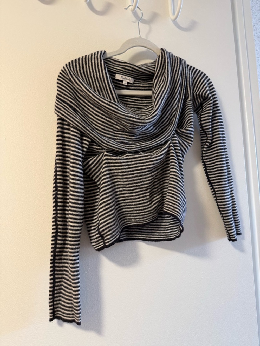 Striped Black and White Cowl off the shoulder Women’s Sweater